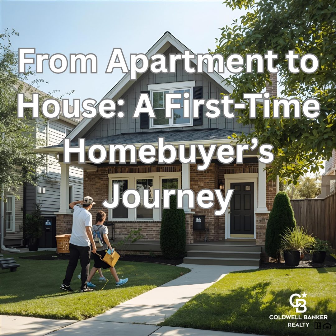 “Young couple walking toward their new suburban home with moving boxes and keys, symbolizing the journey from apartment living to first-time homeownership in Cincinnati.”