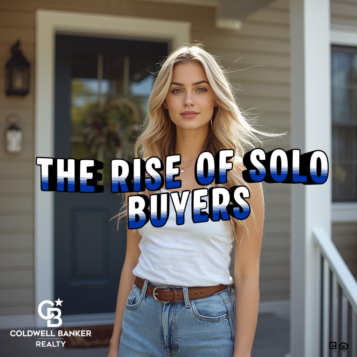 Confident solo homebuyer standing in front of a suburban home, representing the rise of independent buyers in today’s real estate market.