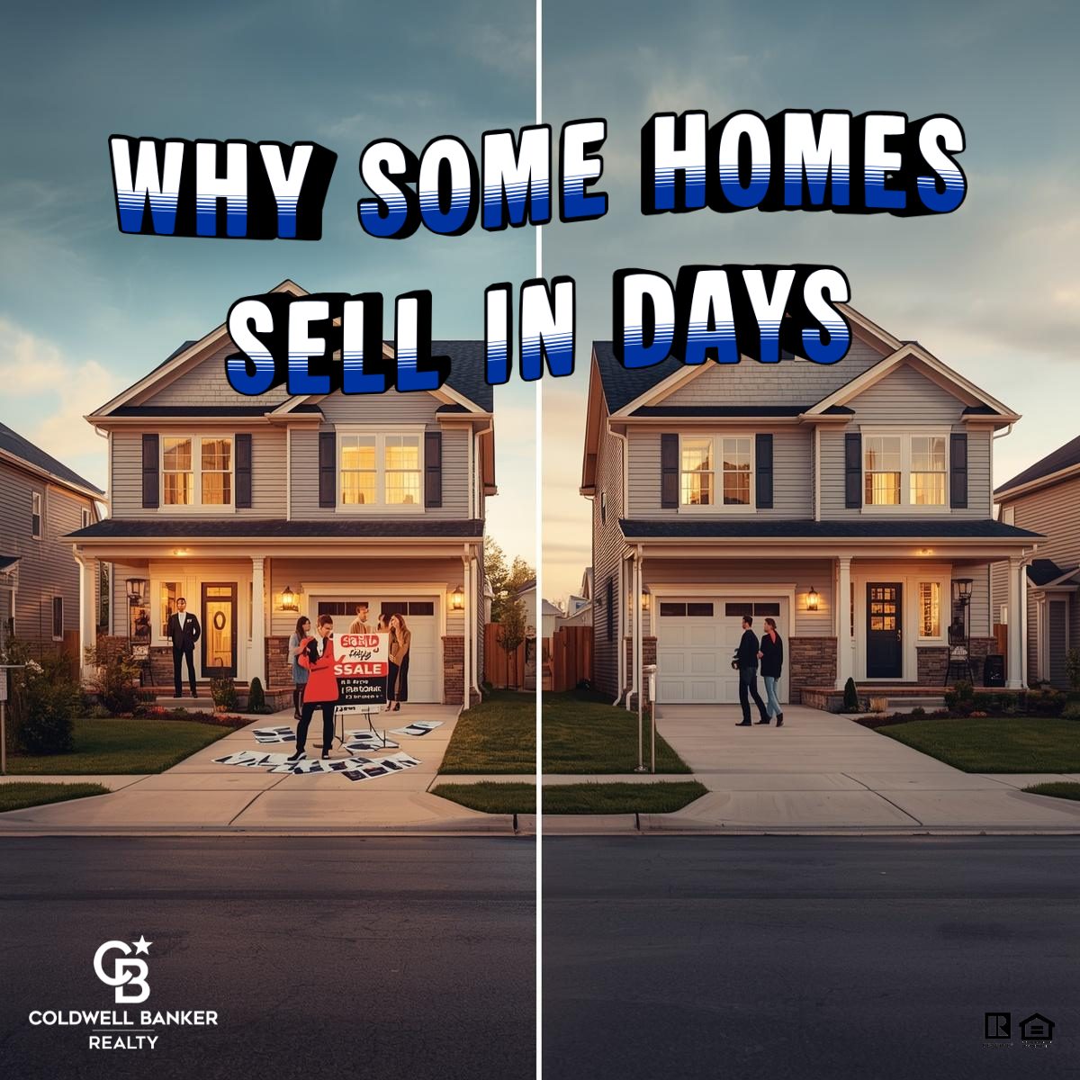 Two similar suburban Cincinnati homes side by side, one marked sold quickly with multiple offers and the other still for sale, showing how pricing impacts home sales speed