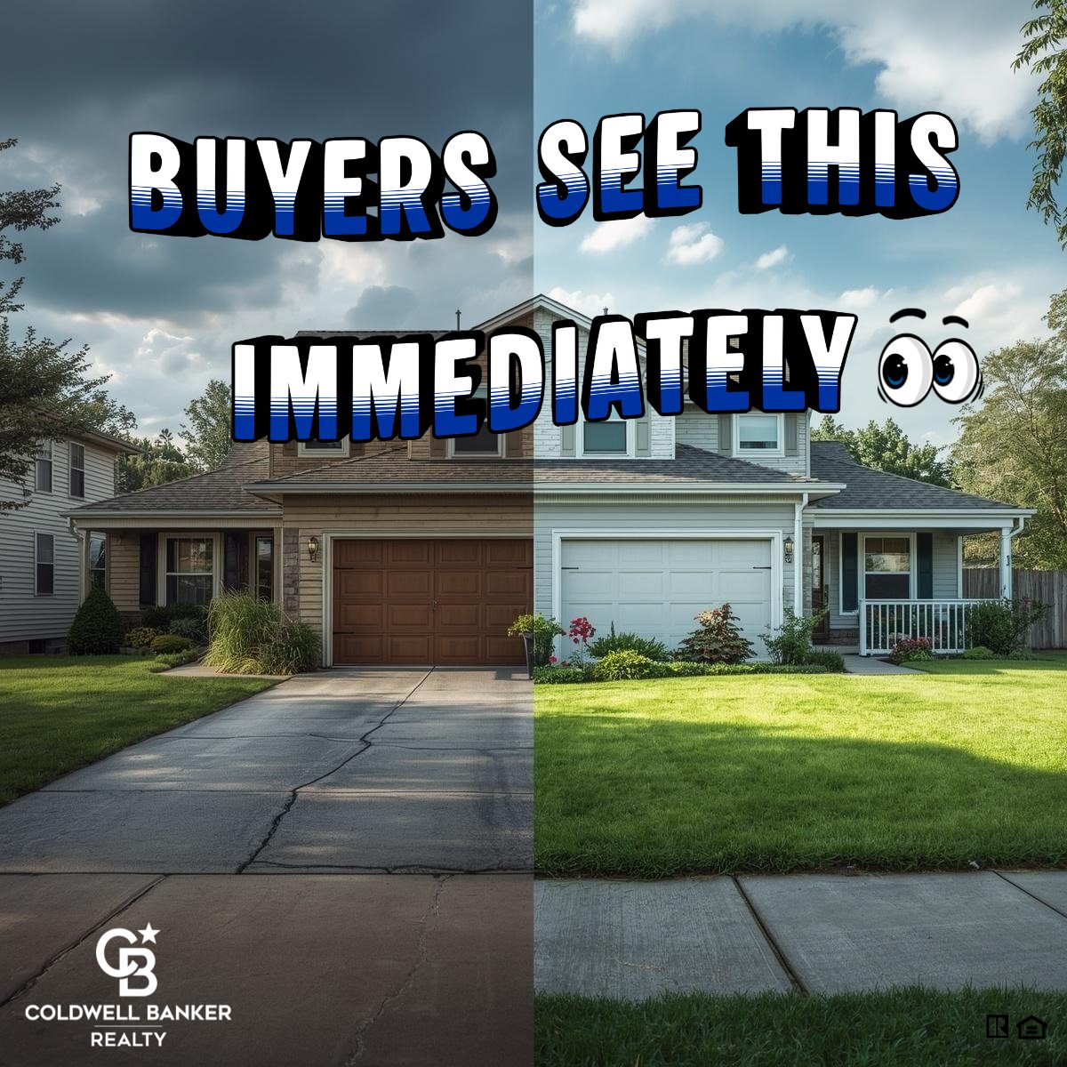 Split image of a suburban Cincinnati home showing poor maintenance on one side and a clean, updated exterior on the other, highlighting the impact of early home care on property value.