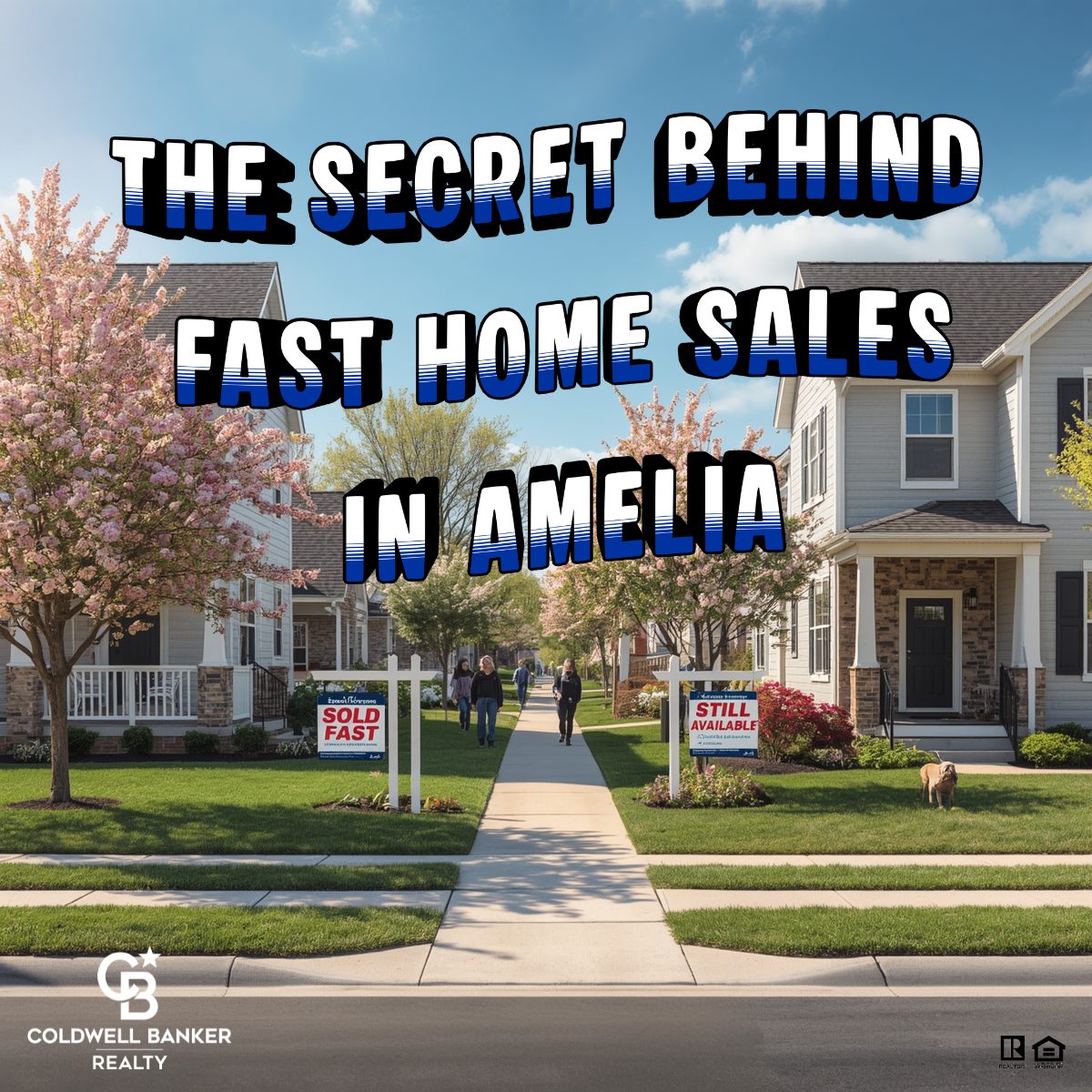 Two suburban homes in Amelia, Ohio during spring, one marked sold quickly and the other still available, illustrating factors that affect days on market.