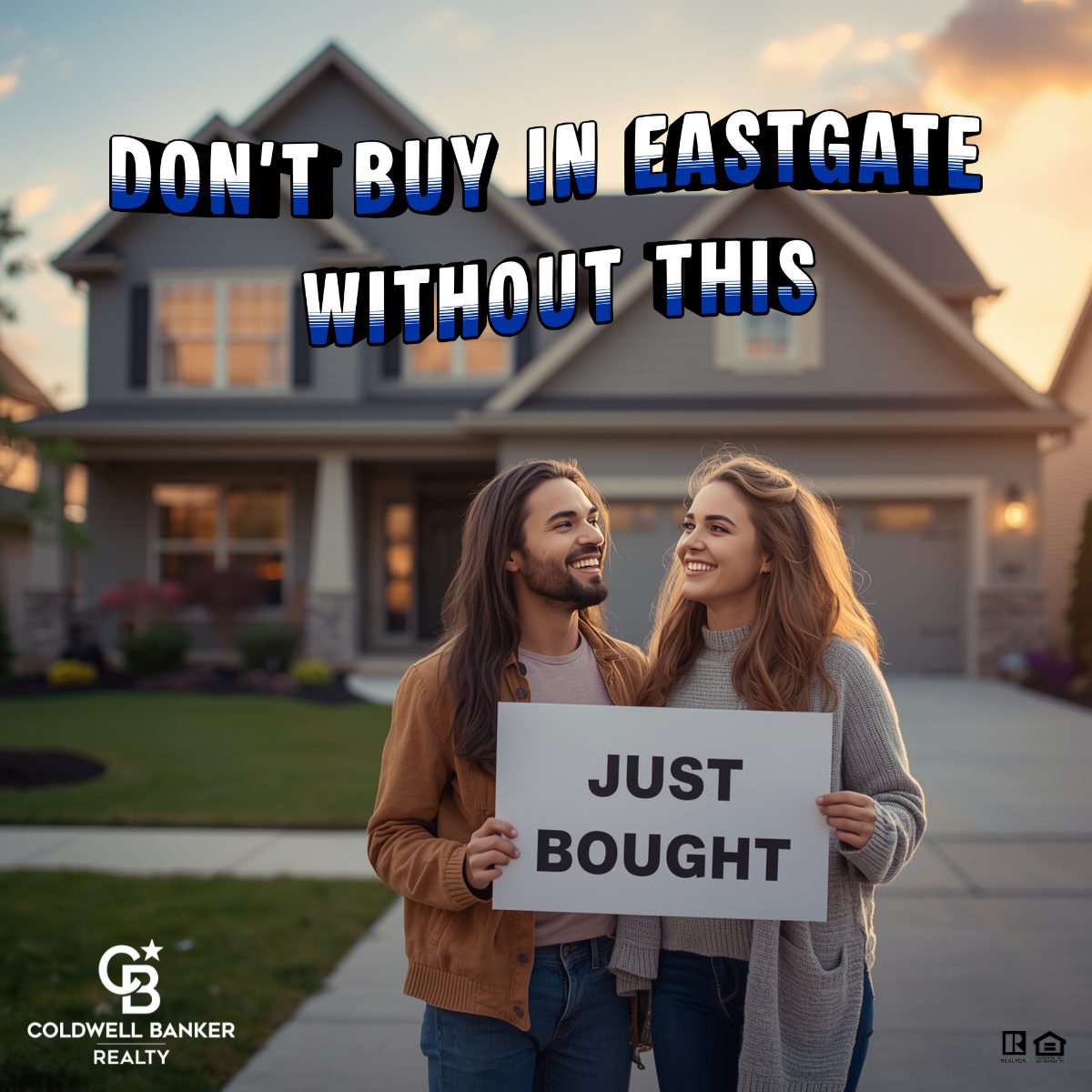 First time home buyers standing outside a newly purchased home in Eastgate Ohio celebrating their purchase
