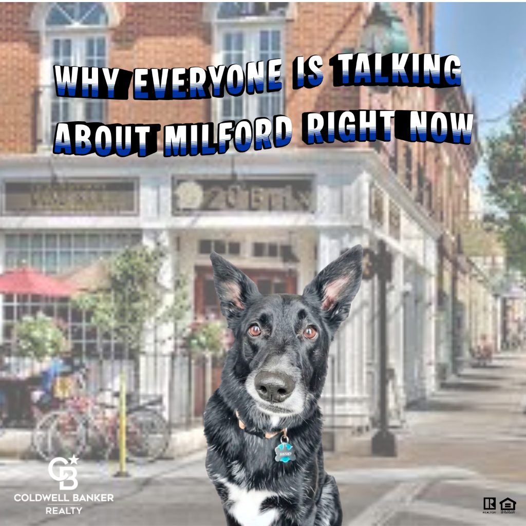 Downtown Milford Ohio real estate lifestyle image showing local shops, trails, and housing market atmosphere