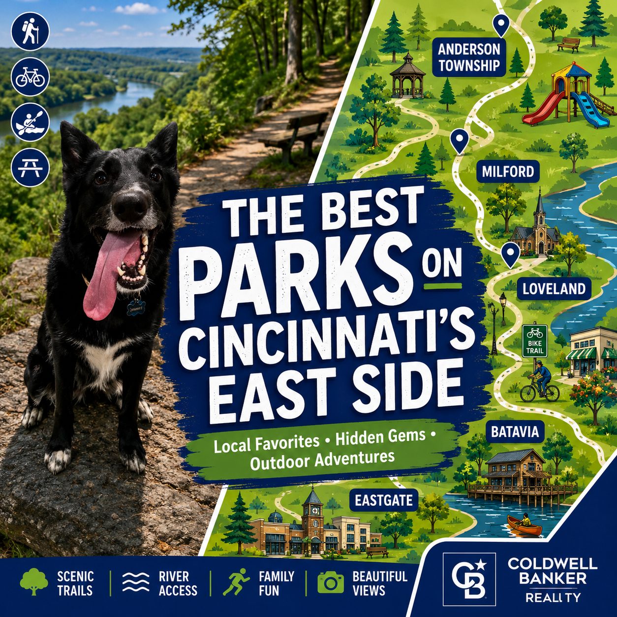 Smokey the German Shepherd highlights the best parks on Cincinnati's East Side, including Anderson Township, Milford, Loveland, Batavia, and Clermont County.