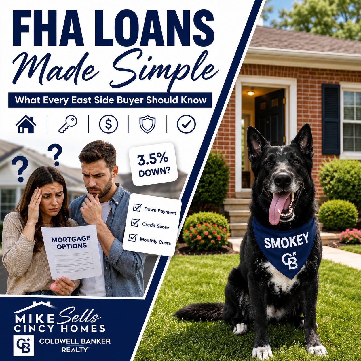 Hands holding house key over stacked coins representing FHA loan down payment savings for Cincinnati East Side buyers