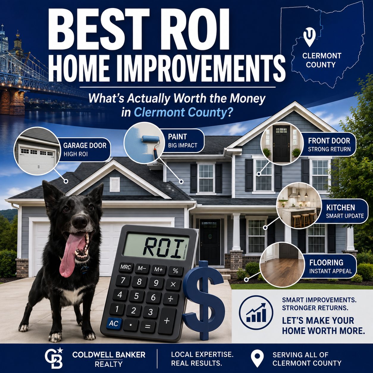 Infographic showing which home improvements deliver the highest resale ROI in Clermont County, Ohio