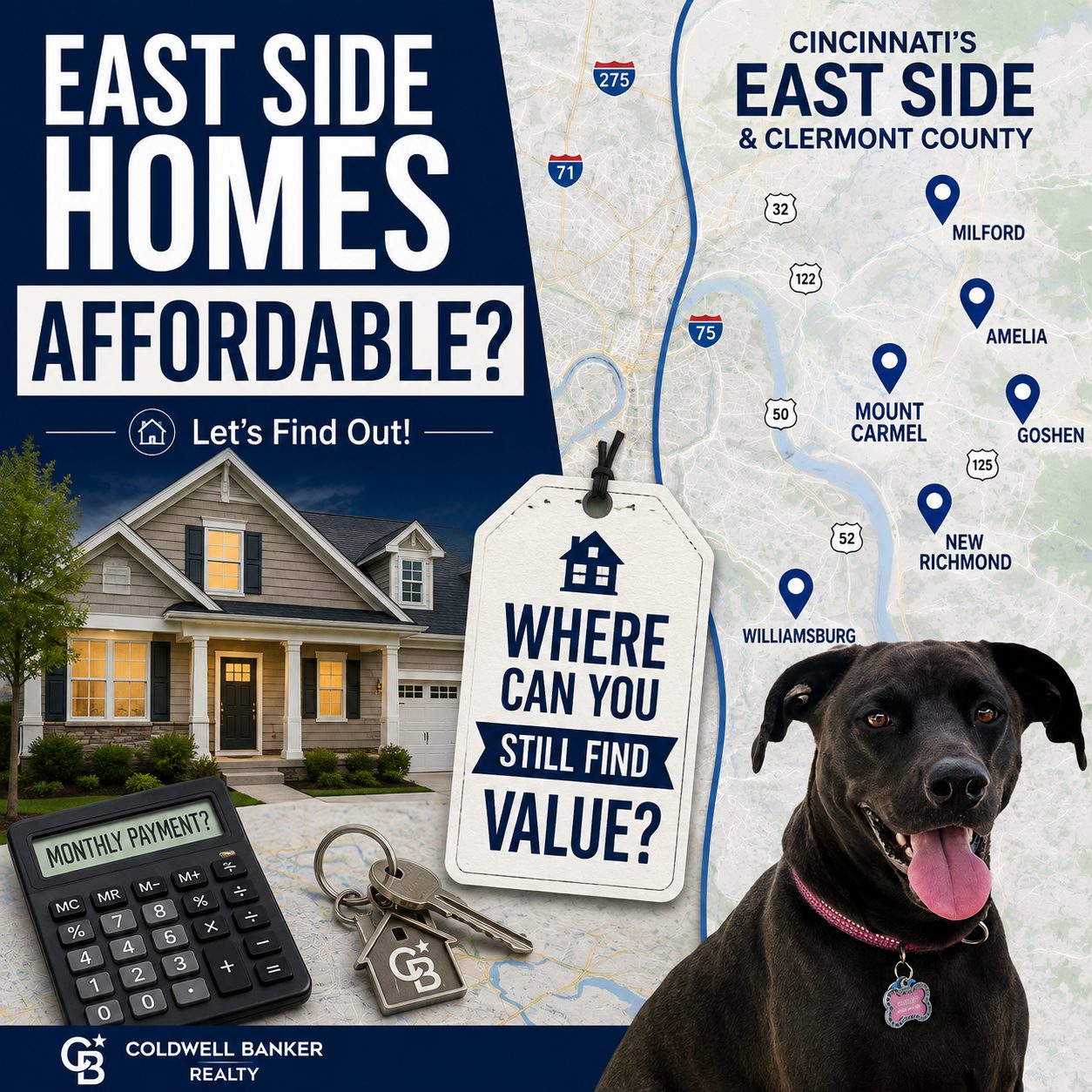 Comparison graphic showing affordable home pricing across Cincinnati's East Side neighborhoods