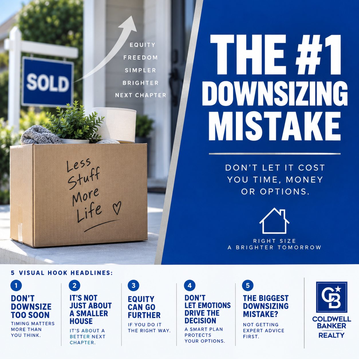 Graphic illustrating the biggest downsizing mistake Milford Ohio homeowners make before selling their home