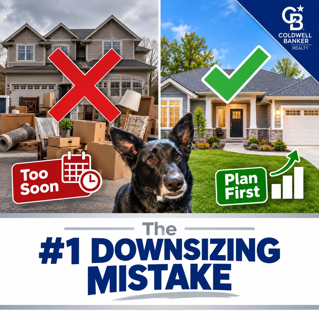 Graphic illustrating the biggest downsizing mistake Milford Ohio homeowners make before selling their home